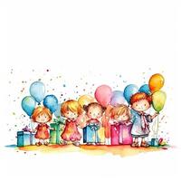 barn tecknad serie födelsedag bakgrund. illustration ai generativ foto