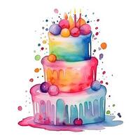 vattenfärg födelsedag kaka. illustration ai generativ foto