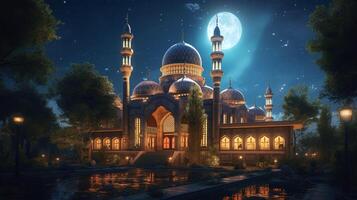 Fantastisk moské bild natt himmel med stjärnor, generativ ai teknologi foto