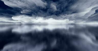 magisk värld. landskap av overkligt moln över sjö och reflektioner. konst, kreativitet och fantasi. 3d illustration foto