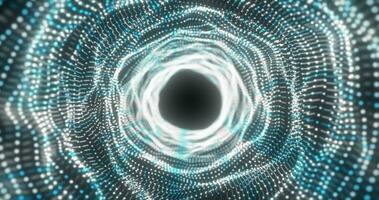 abstrakt blå energi tunnel tillverkad av partiklar och en rutnät av avancerad rader med en lysande bakgrund effekt foto