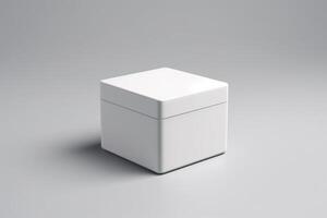 vit kartong kartong låda för post frakt på grå bakgrund. ai generativ foto