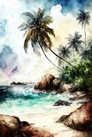 vattenfärg tropisk strand ai genererad foto
