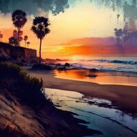 hav solnedgång strand ai genererad foto
