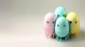 3d framställa av mjuk Färg robot ägg form på skinande grå bakgrund. Lycklig påsk dag begrepp. foto