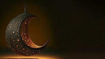 3d framställa av hängande utsökt ristade måne med stjärna på mörk bakgrund. islamic religiös begrepp. foto