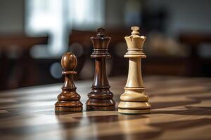 två drottningar mot varje Övrig med ett pantsätta bitar på schackbräde, spel konkurrens utmaning i framsteg. begrepp av företag och strategi idéer. generativ ai. foto