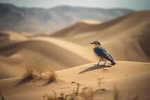 liten fågel brud i de sand öken- generativ ai foto