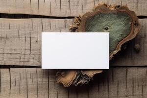vit tömma papper tom attrapp på trä- tabell generativ ai foto