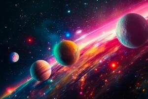 parad av planeter i Plats i en färgrik galax sol- systemet generativ ai foto