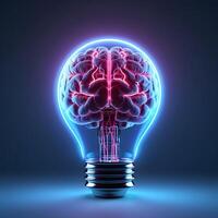 Glödlampa tycka om hjärna. begrepp av artificiell intelligens eller maskin inlärning. ai genererad bild foto