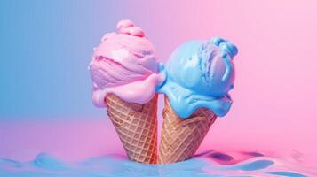 rosa och blå is grädde. illustration ai generativ foto