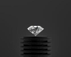 abstrakt diamant pärla placeras på svart podium bakgrund 3d render foto