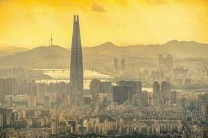 stadens centrum seoul stad horisont, stadsbild av söder korea foto