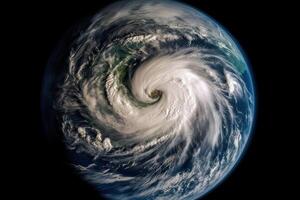 super tyfon, tropisk storm, cyklon, orkan, tornado, över hav. väder bakgrund. tyfon, storm, vindstorm, superstorm, storm rör sig till de jord. generativ ai. foto