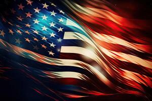 oberoende dag abstrakt bakgrund med element av de amerikan flagga i mörk blå färger. generativ ai. foto
