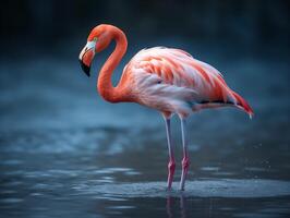 de delikat nåd av de flamingo i lugn vattnen foto