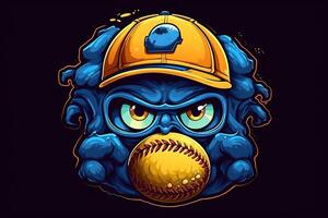 baseboll maskot tecknad serie karaktär blå och gul illustration generativ ai foto