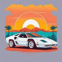 konstverk av tshirt grafisk design platt design av ett retro bil. generera ai foto