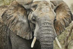 afrikansk elefant vattenfärg målning, skön naturlig former, knaprig rena former, färgrik, vit bakgrund , generera ai foto