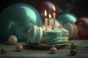 ljuv färgrik födelsedag muffins och ljus , generativ ai foto