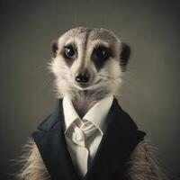 meerkat klädd i en formell företag kostym ai genererad foto