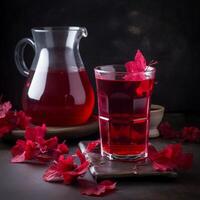 uppfriskande hibiskus blad röd te dryck ai genererad foto