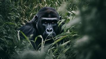 jätte gorilla dölja i de ogräs illustration ai generativ foto