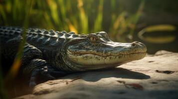 falsk gharial ha solbad nära dess damm illustration ai generativ foto
