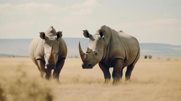 två noshörningar. illustration ai generativ foto