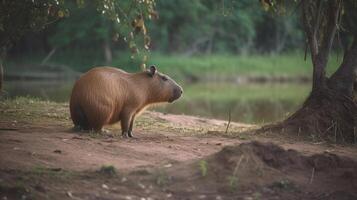 söt capybara i natur. illustration ai generativ foto