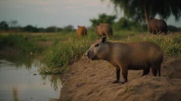 söt capybara i natur. illustration ai generativ foto