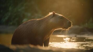 söt capybara i natur. illustration ai generativ foto