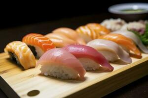 utsökt sushi med skön bakgrund, generera ai foto