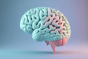 3d mänsklig hjärna pastell färger på blå bakgrund, generativ ai. foto