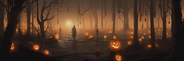 läskigt halloween skog neuralt nätverk genererad konst, generera ai foto