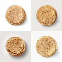 en tortilla är ett osyrad flatbread tillverkad från jord majs eller vete. ai genererad. foto
