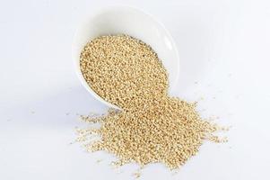 quinoa poppar på en vit bakgrund foto