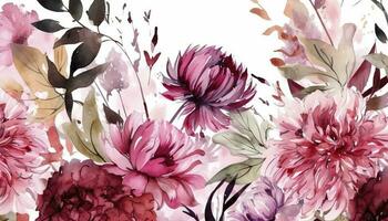 Lycklig mors dag bakgrund vektor. vattenfärg blommig tapet design med rosa nejlika blommor, löv. mors dag begrepp illustration design för omslag, banne , generera ai foto