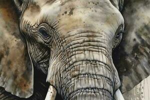 afrikansk elefant vattenfärg målning, skön naturlig former, knaprig rena former, färgrik, vit bakgrund , generera ai foto