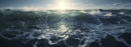 spektakulär abstrakt scen av ett hav tidvattens- Vinka digital konst 3d illustration foto
