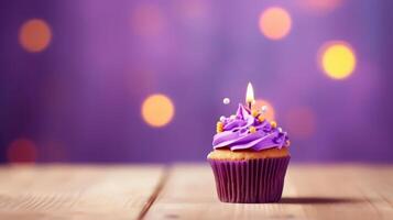 Lycklig födelsedag bakgrund med cupcake. illustration ai generativ foto