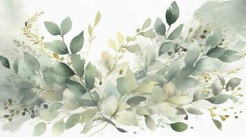 vattenfärg botanisk grön löv ram illustration isolerat, generera ai foto