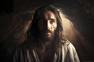 Jesus christ bön- i de trädgård av gethsemane olja målning skapas med generativ ai foto