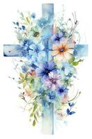 religiös påsk ClipArt går över, ägg, vår blommor, generera ai foto