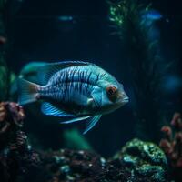 exotisk små fisk i akvarium ai genererad foto