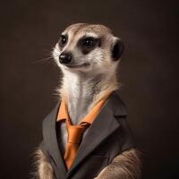 meerkat klädd i en formell företag kostym ai genererad foto