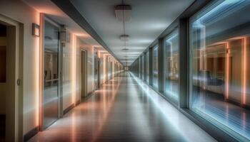 glas korridor, modern arkitektur, tömma underjordisk tunnelbana station genererad förbi ai foto