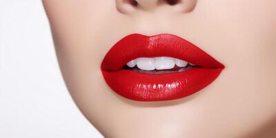 kvinnor mun med annorlunda färger läppstift ai genererad foto