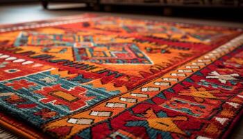 vibrerande färger i handgjort turkiska kilim matta genererad förbi ai foto